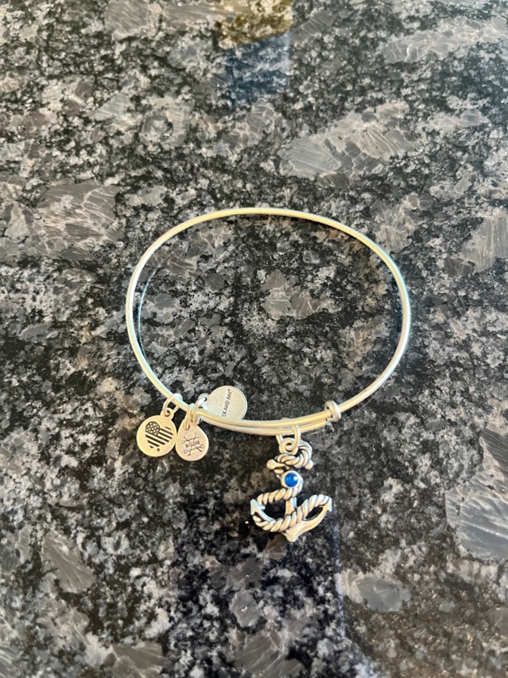 Alex and Ani Silver Anchor Charm Bangle Bracelet - Blue Accent